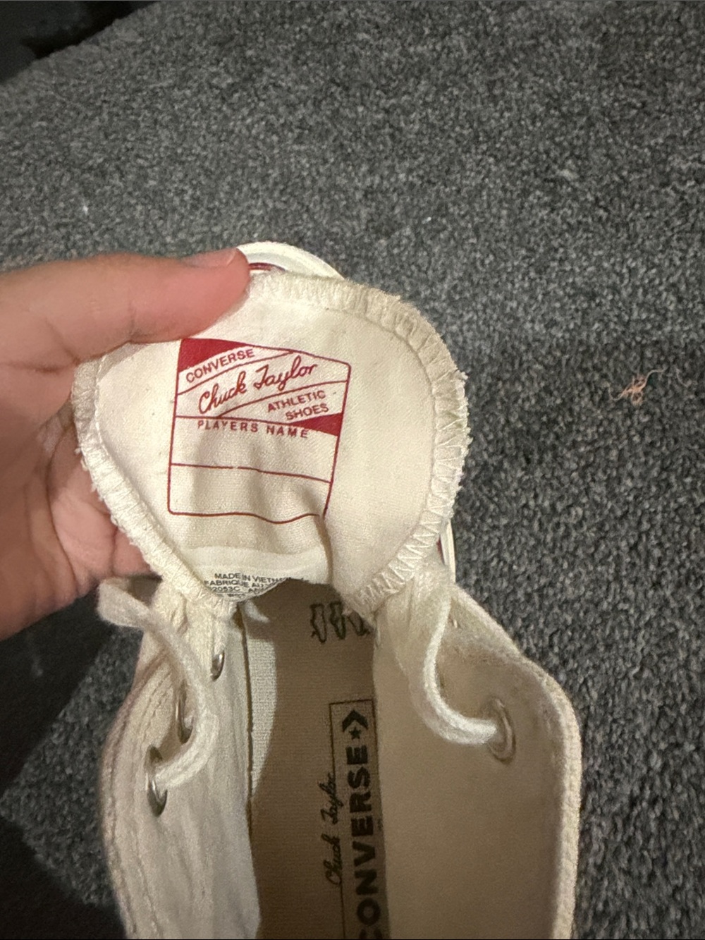 Converse High Top Sneakers - Natural Canvas with Red & Navy Trim - Picture 4 of 5